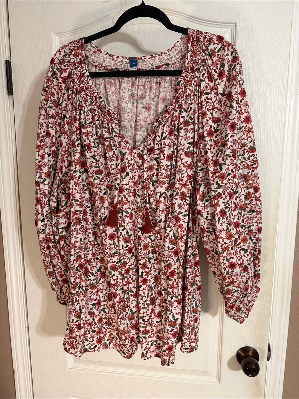 Old Navy White Floral Peasant Tunic with Red and Green Print